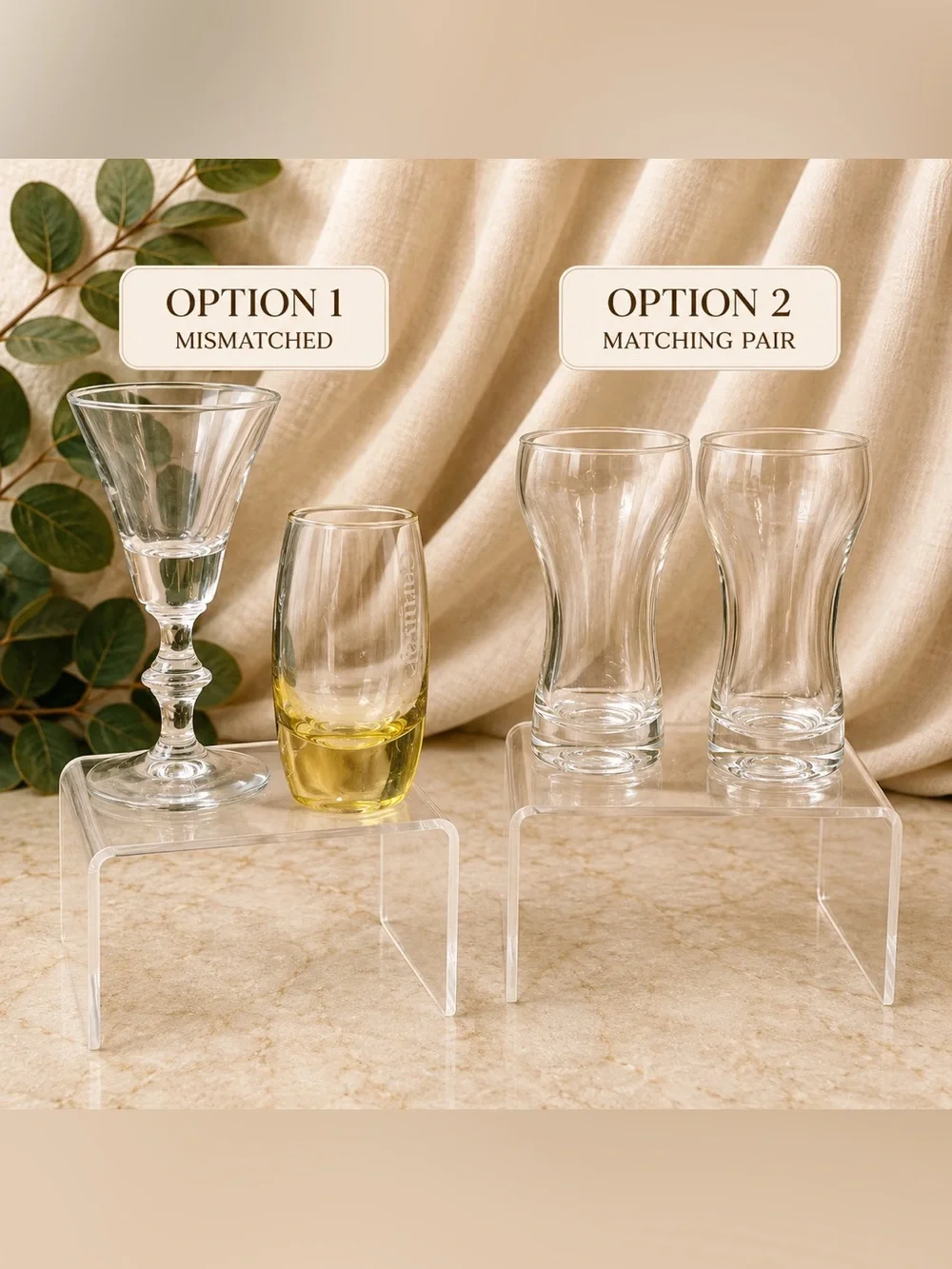 🔍 Choice of (2) Glass Sets – Matching Pair or Mismatched Mini Glasses